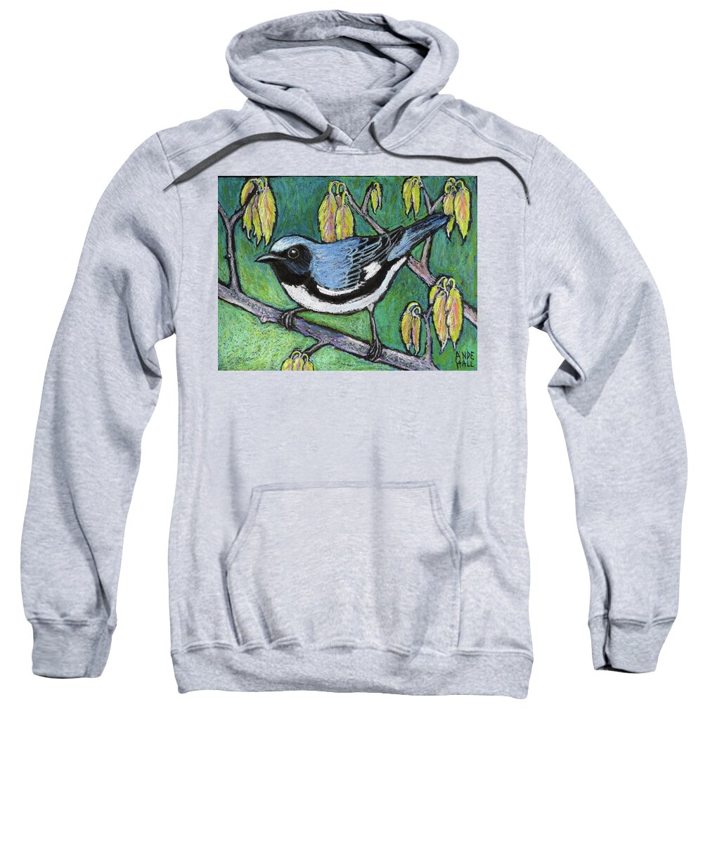Warbler Sweatshirt featuring the painting Black Throated Blue Warbler by Ande Hall