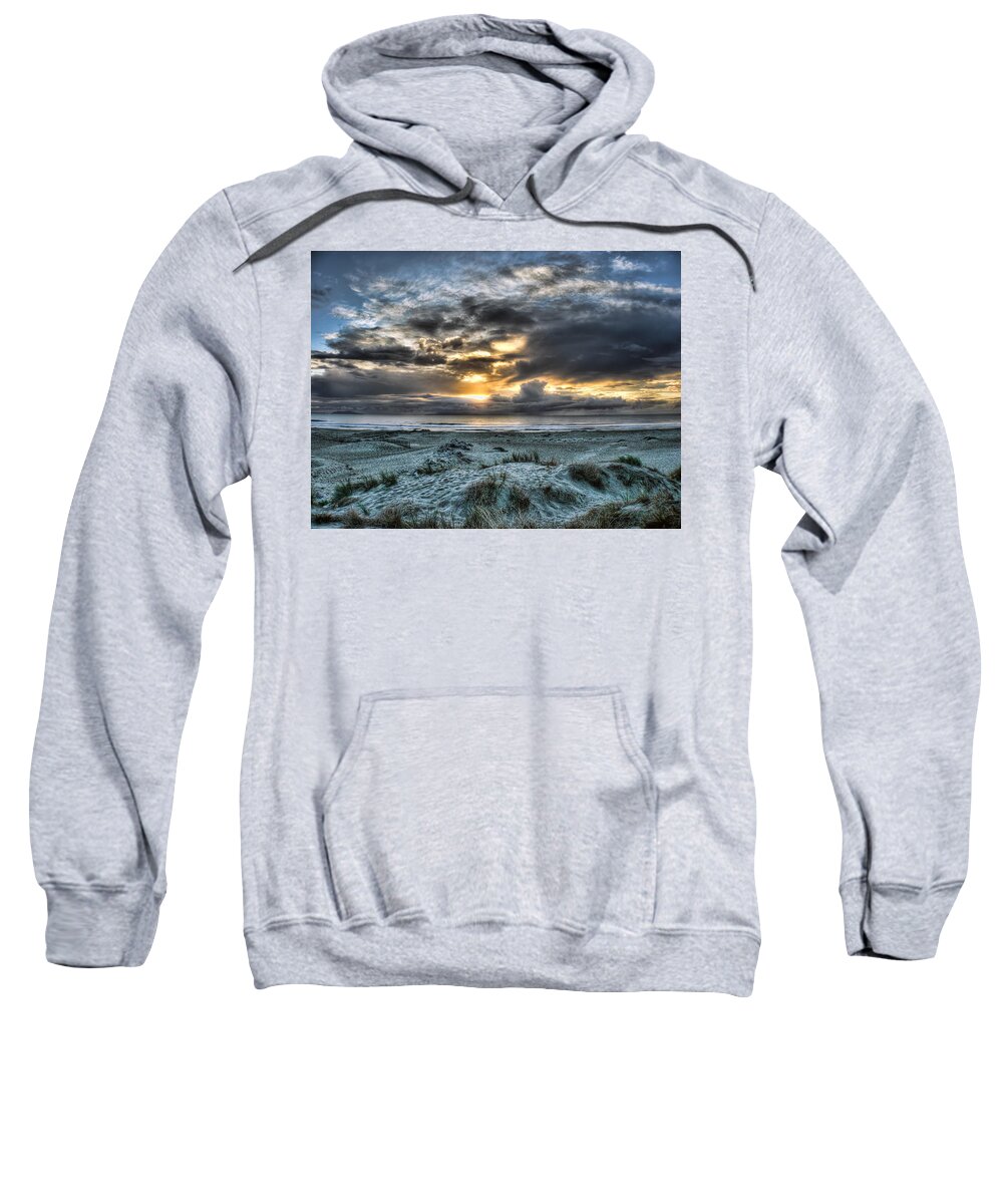 Sand Dunes Seascape Clouds Sunset Blue Dream Sweatshirt featuring the photograph Blue and Gold by Wendell Ward