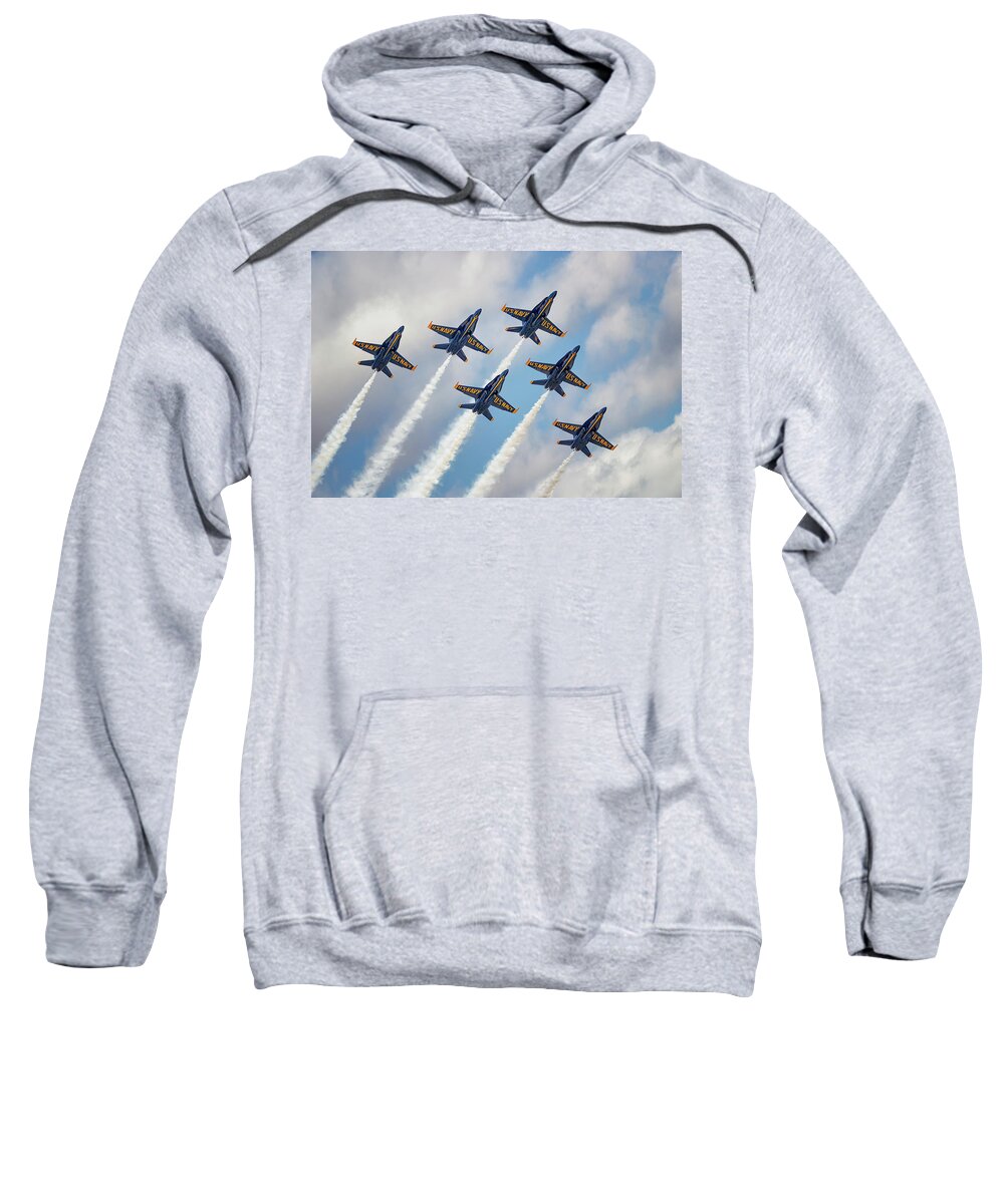 Blue Angels Sweatshirt featuring the photograph Blue Angels Delta Formation by American Landscapes