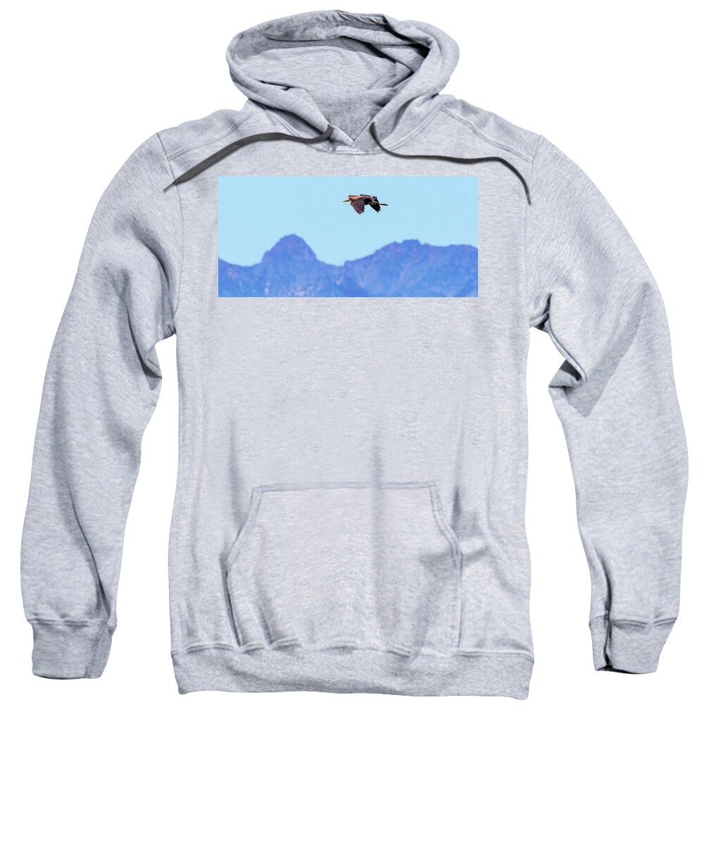 Blue Heron Sweatshirt featuring the photograph Blue Heron Flying Home by Timothy Anable