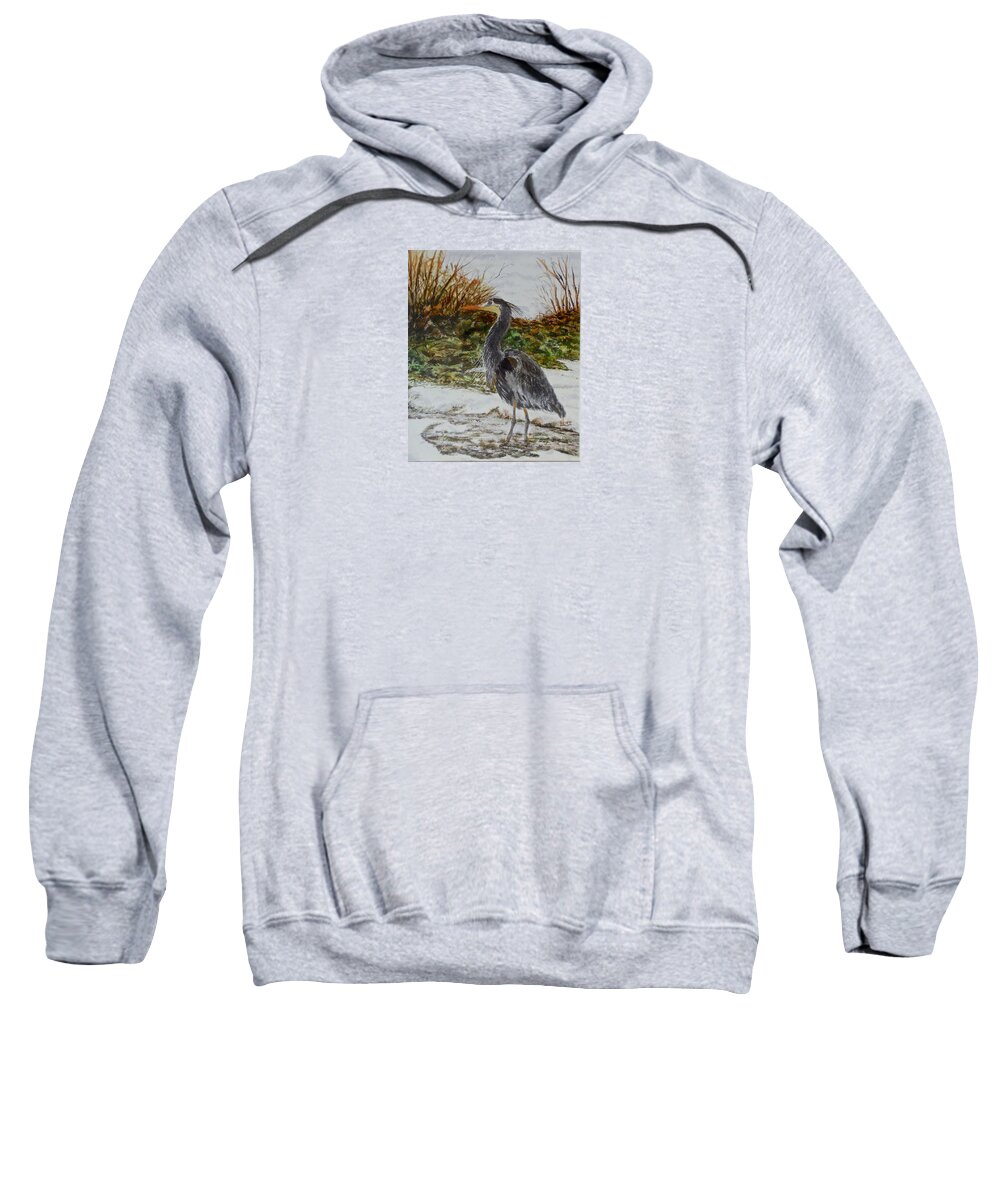 Watercolour Painting Sweatshirt featuring the painting Blue Heron by Sher Nasser