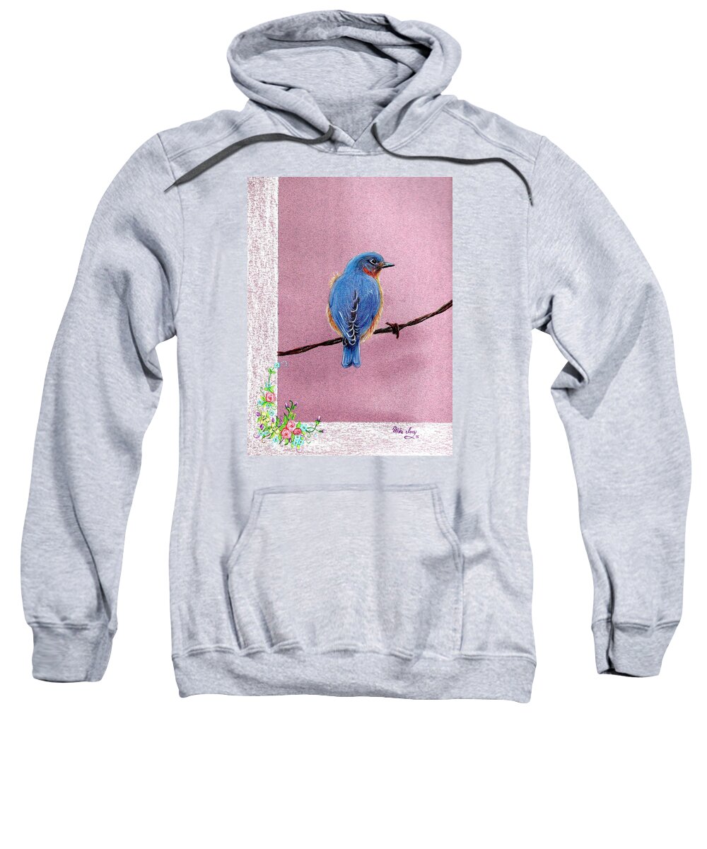 Bird Sweatshirt featuring the drawing Blue by Mike Ivey