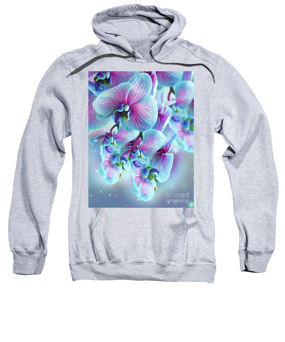 Flower Sweatshirt featuring the photograph Blue Orchid Branch by Anastasy Yarmolovich