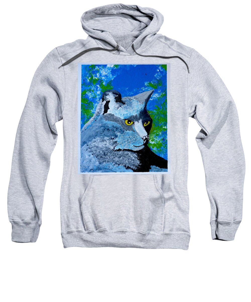 Cats Sweatshirt featuring the painting Blue by Pj LockhArt