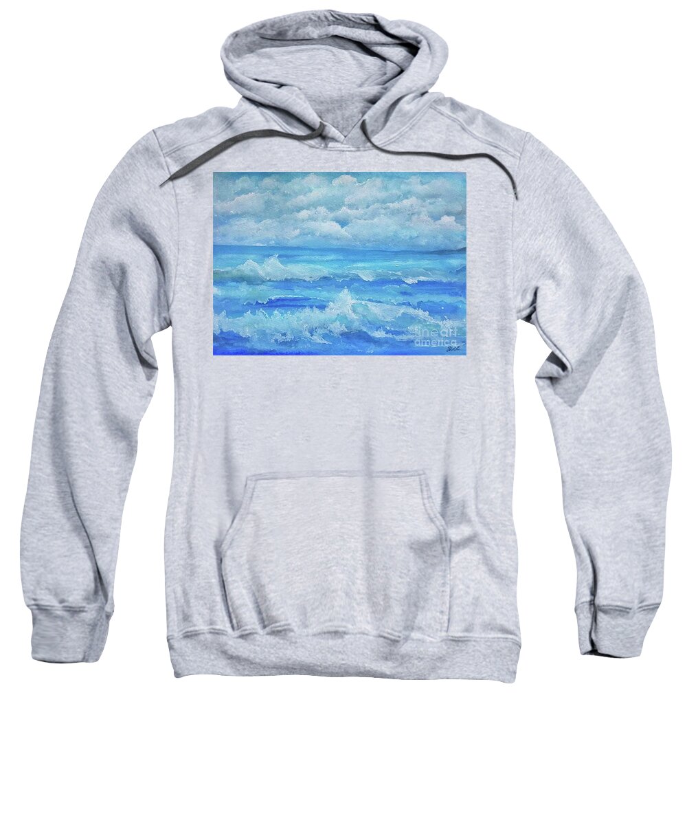 Blue Sweatshirt featuring the painting Blue Seascape by Tracey Lee Cassin