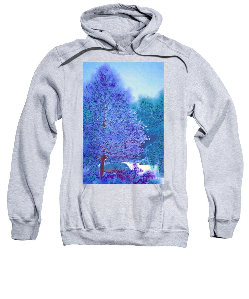 Tree Sweatshirt featuring the photograph Blue Snow Scene by Donna Bentley
