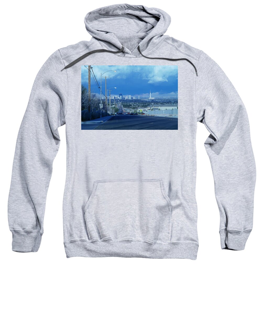  Sweatshirt featuring the photograph Blue Vegas by Carl Wilkerson