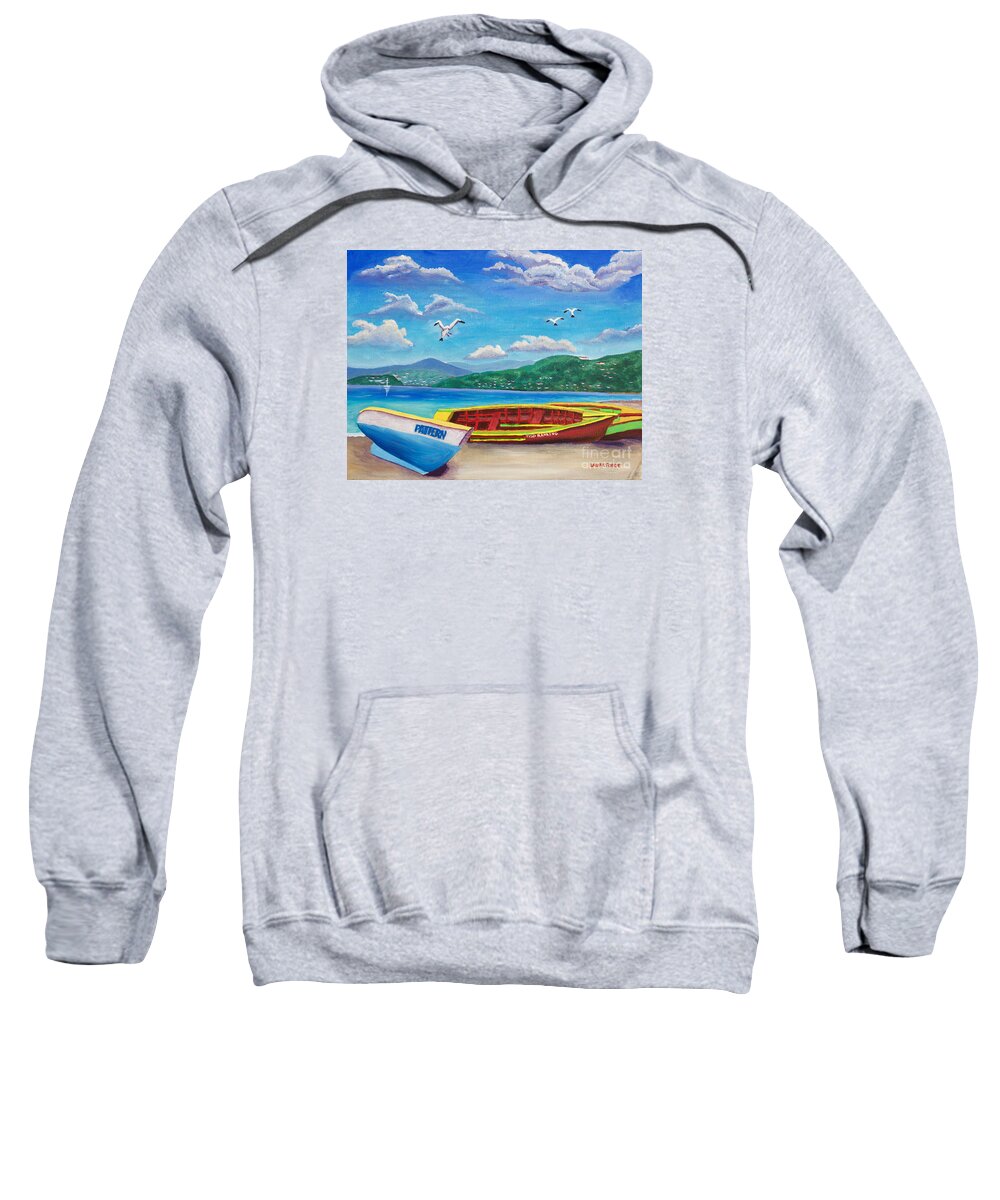 Seascape Sweatshirt featuring the painting Boats At Rest by Laura Forde