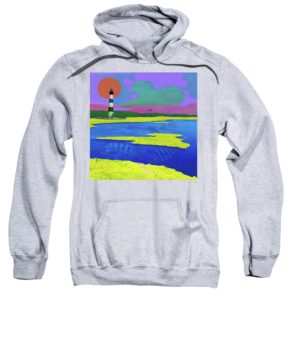 Lighthouse Sweatshirt featuring the digital art Bodie Island Shores by Rod Whyte