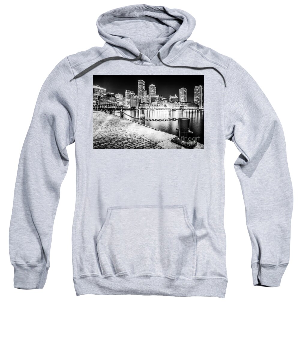 America Sweatshirt featuring the photograph Boston Skyline at Night Black and White Picture by Paul Velgos