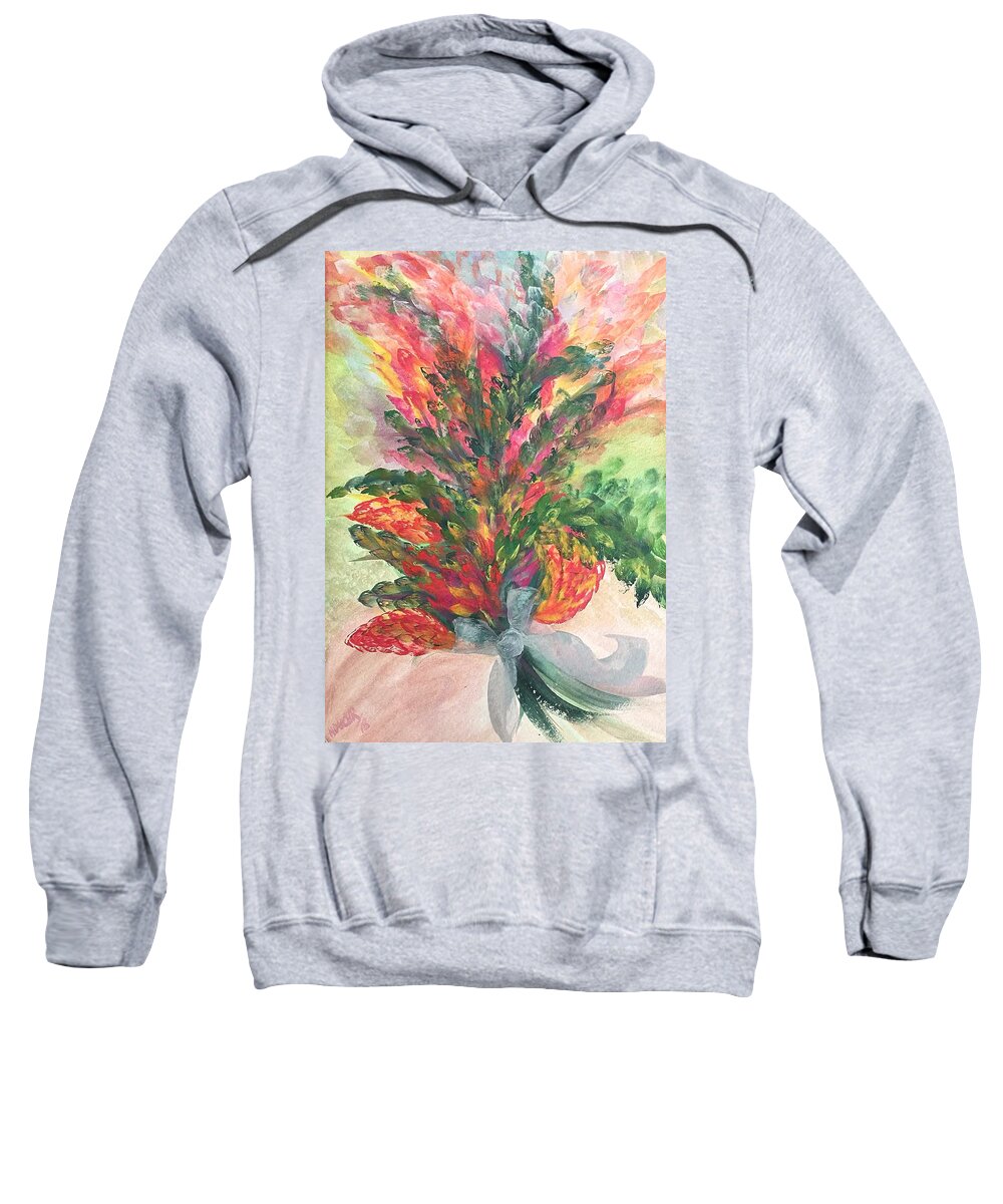 Watercolor Sweatshirt featuring the painting Bouquet and ribbon by Norma Duch