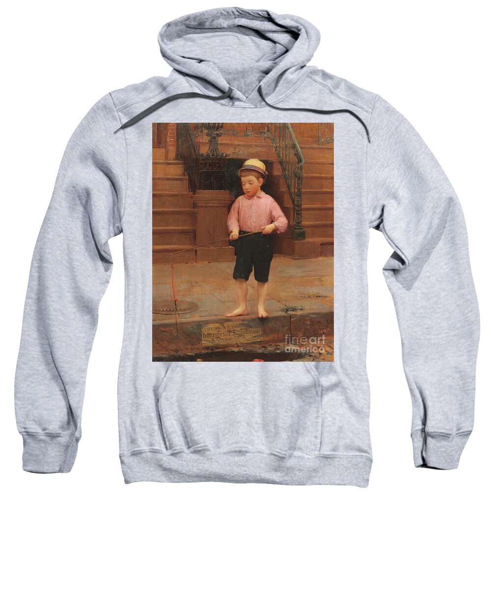 Boy Fishing at 58 and a half East 10th Street, 1871 Adult Pull-Over Hoodie  by Seymour Joseph Guy - Fine Art America
