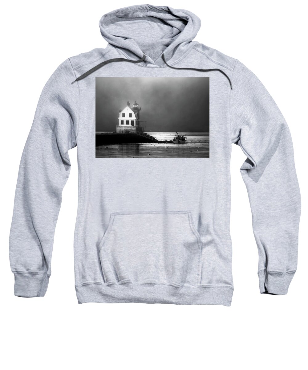 Breakwater Lighthouse Sweatshirt featuring the photograph Breakwater Trance by Jeff Cooper
