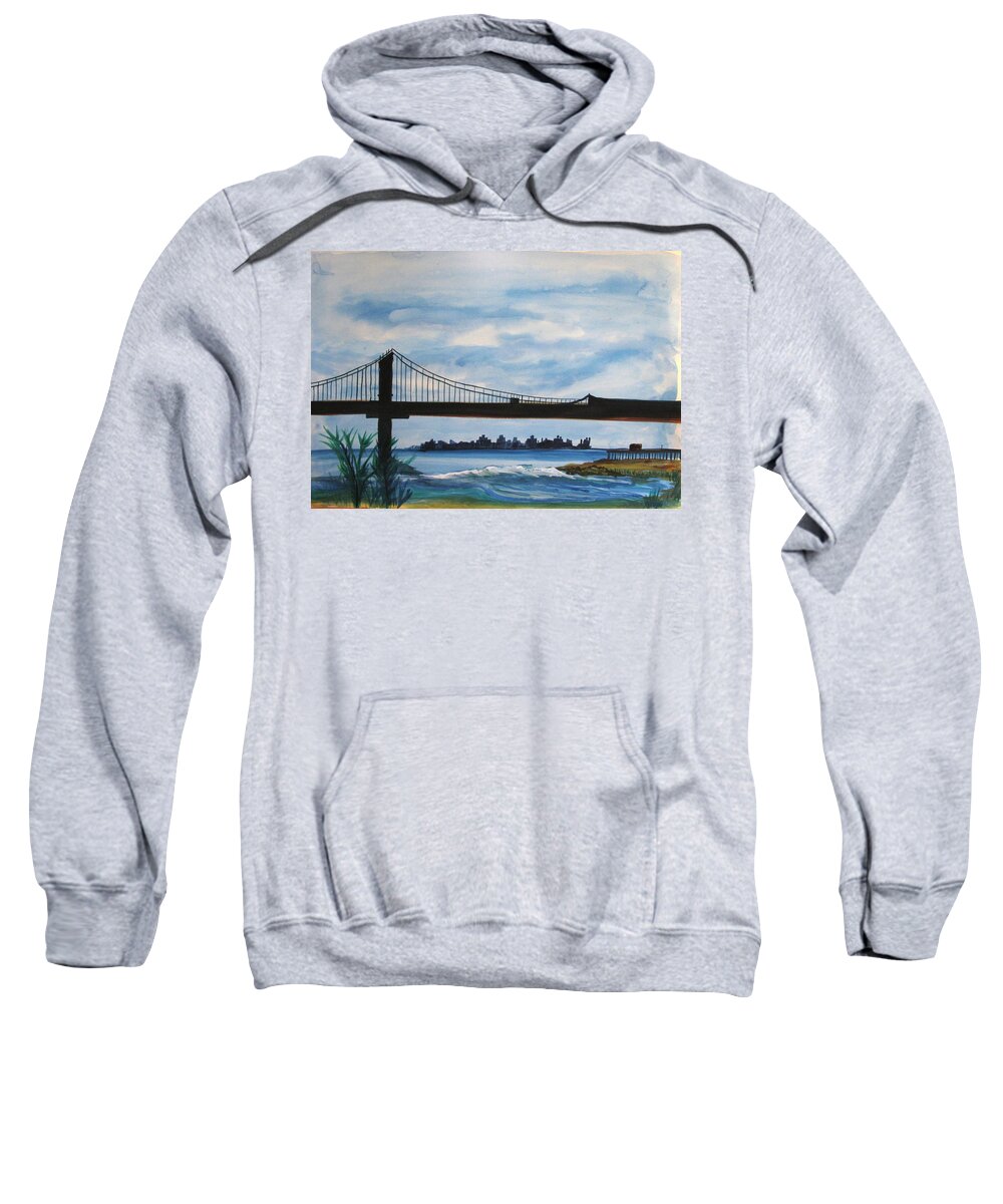 Beach Scene Sweatshirt featuring the painting Bridge to Europe by Patricia Arroyo