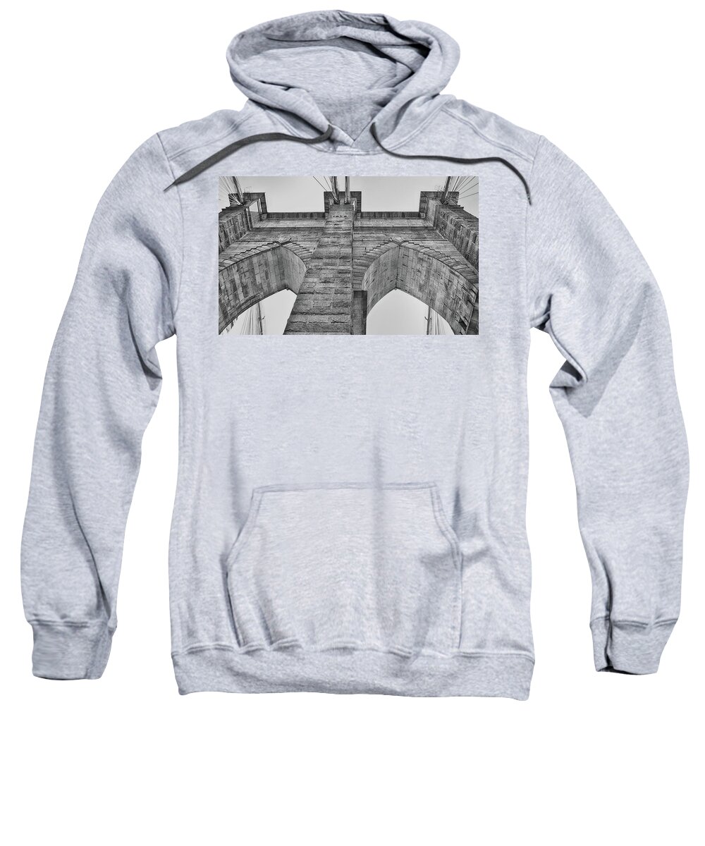Brooklyn Bridge Sweatshirt featuring the photograph Brooklyn Bridge Tower b/w by Dyle Warren