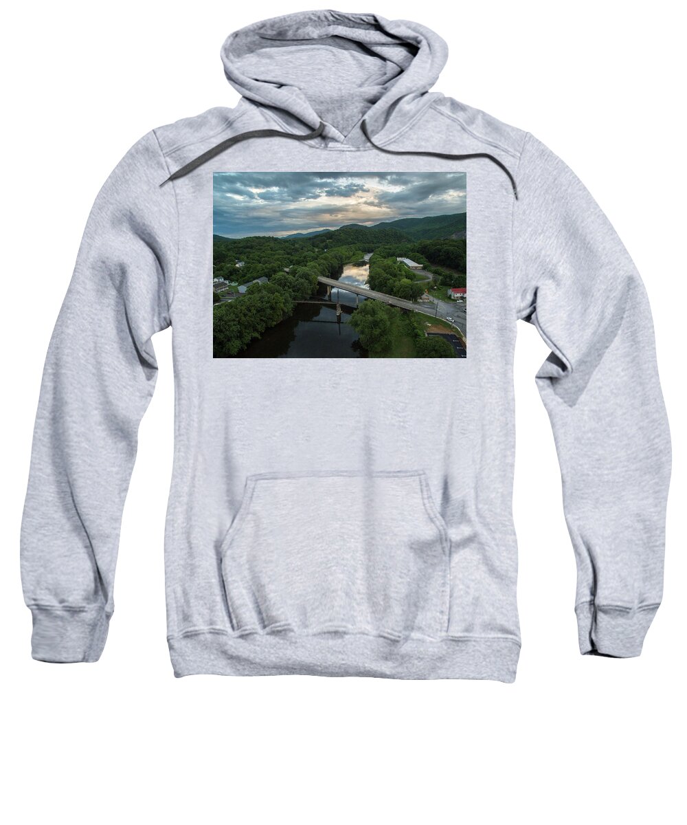 Buchanan Sweatshirt featuring the photograph Buchanan Swinging Bridge by Star City SkyCams