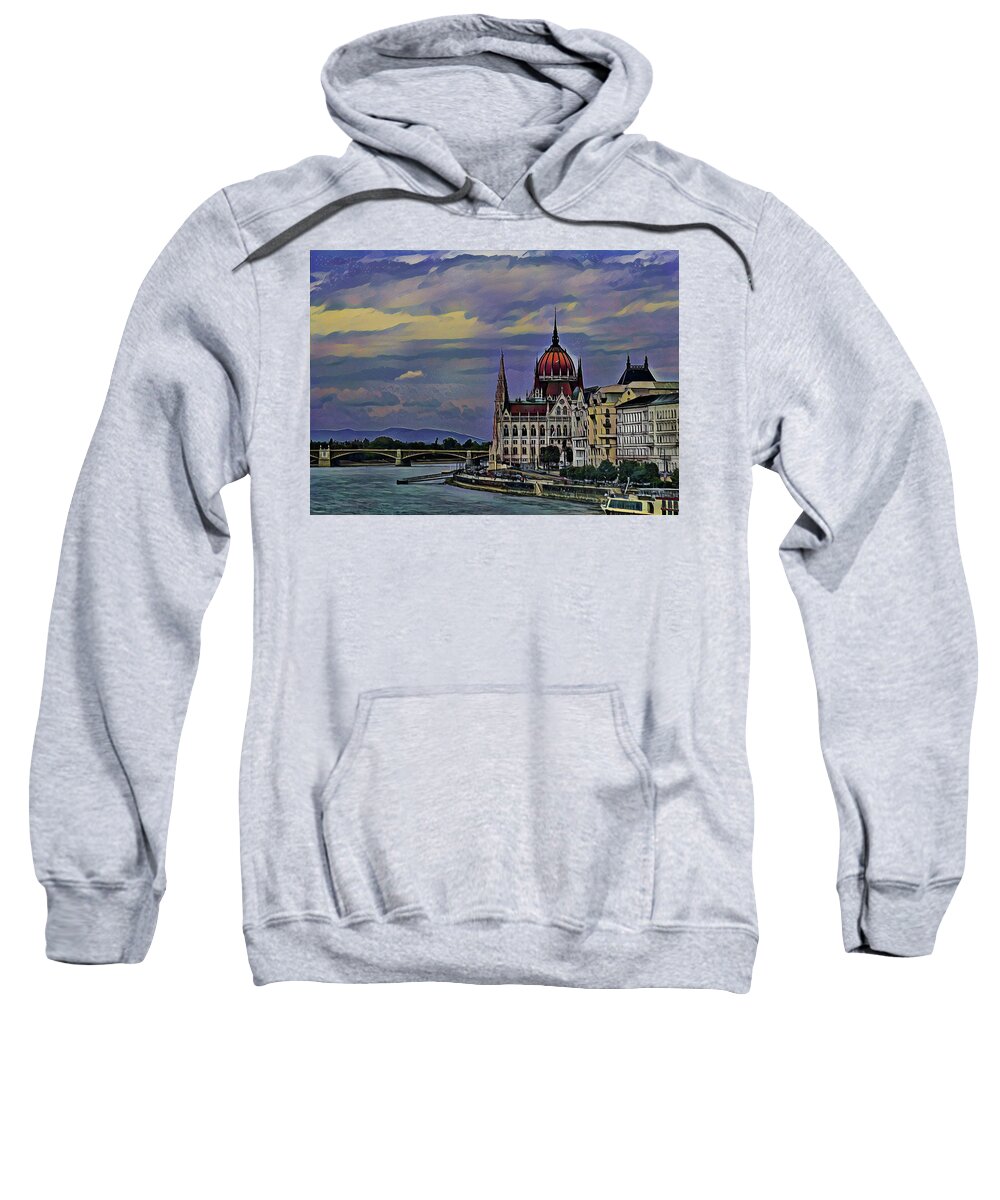 Building Sweatshirt featuring the painting Budapest Parliament Building by Russ Harris