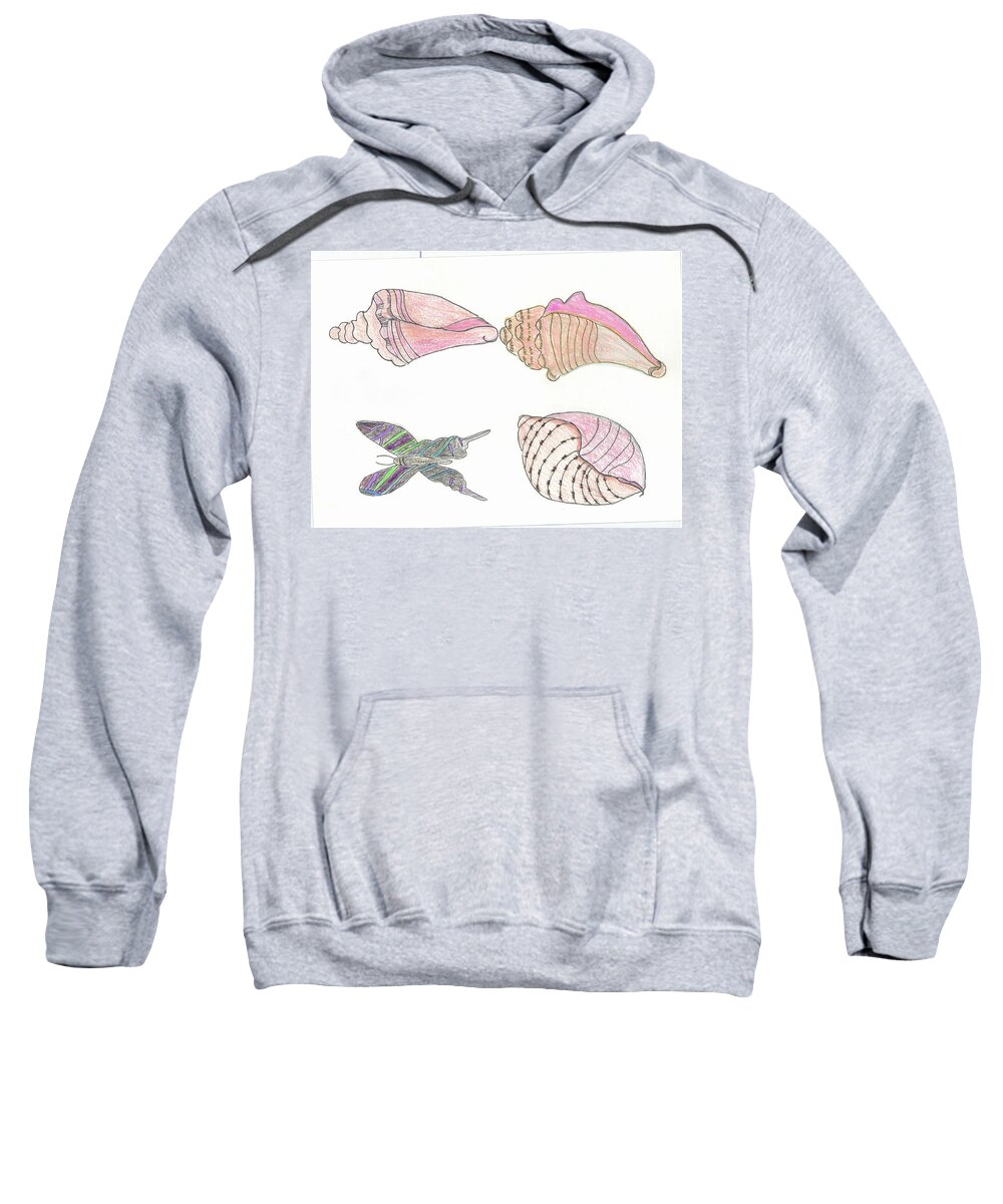 Shells Sweatshirt featuring the painting Butterfly and Seashells by Helen Holden-Gladsky