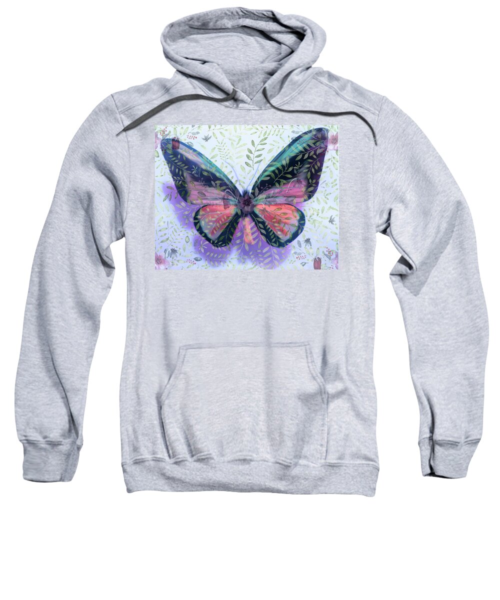 Butterfly Sweatshirt featuring the mixed media Butterfly Garden Fantasy by Rosalie Scanlon