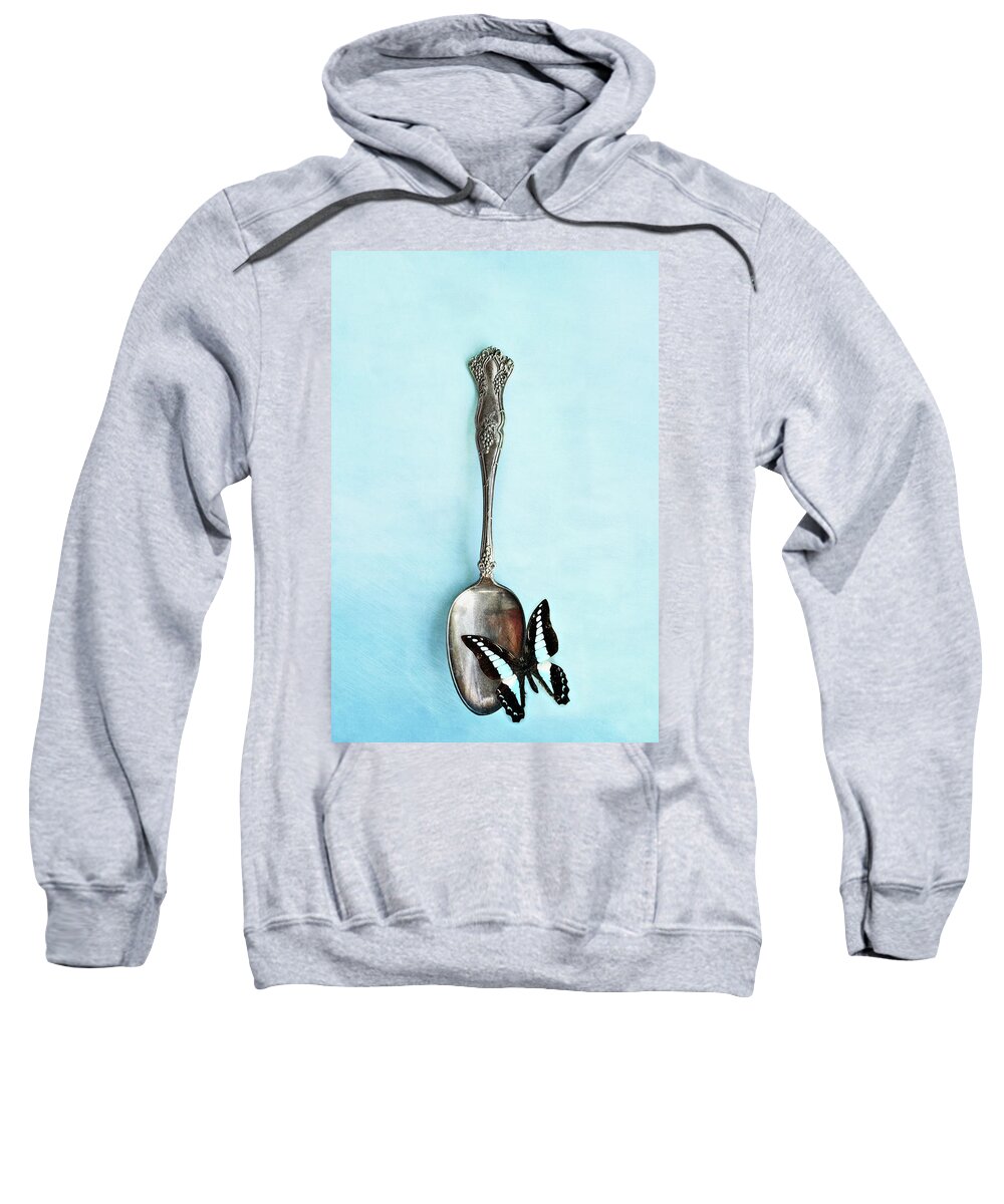 Antique Sweatshirt featuring the photograph Butterfly Resting on Antique Spoon by Stephanie Frey