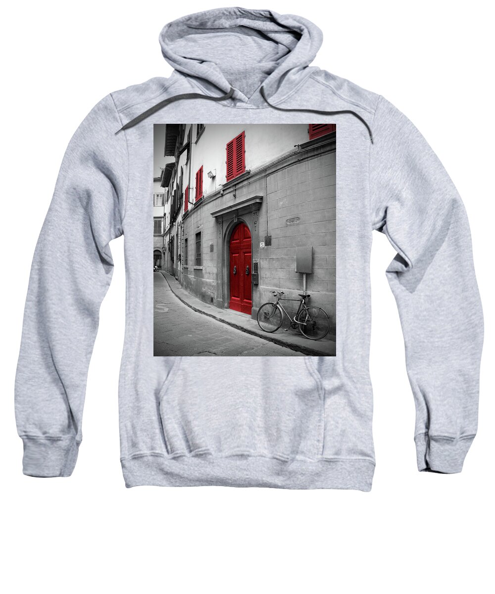 Italy Sweatshirt featuring the photograph Bycicle by the Red Door by Lily Malor