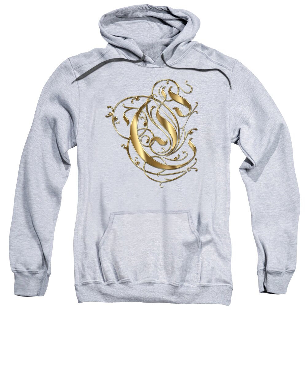 Gold Letter C Sweatshirt featuring the painting C Ornamental Letter Gold Typography by Georgeta Blanaru