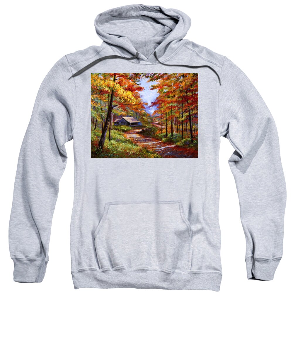 Autumn Sweatshirt featuring the painting Cabin In the Woods by David Lloyd Glover