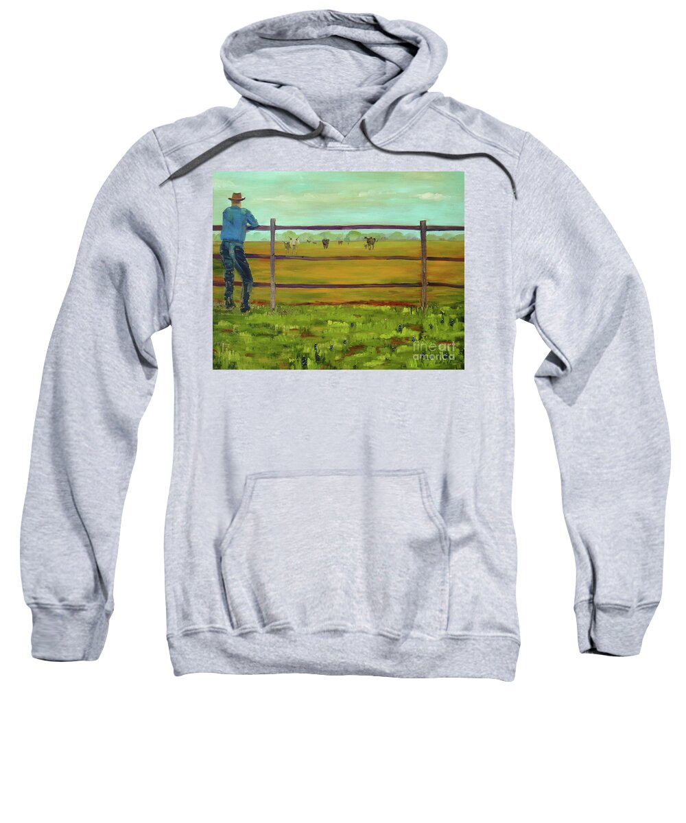 Western Sweatshirt featuring the painting Calling 'em Home by Lilibeth Andre