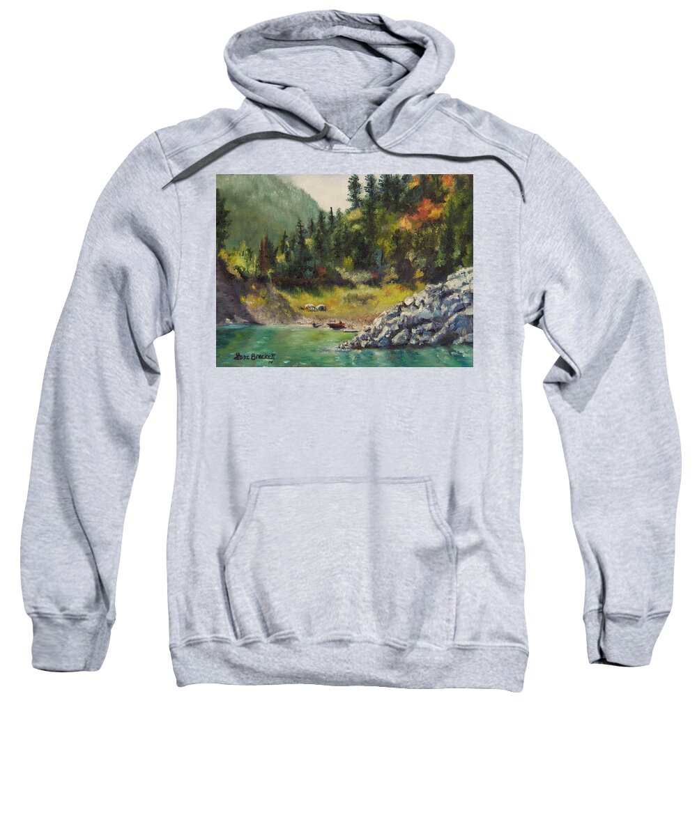 Palisades Lake Idaho Sweatshirt featuring the painting Camping On The Lake Shore by Lori Brackett