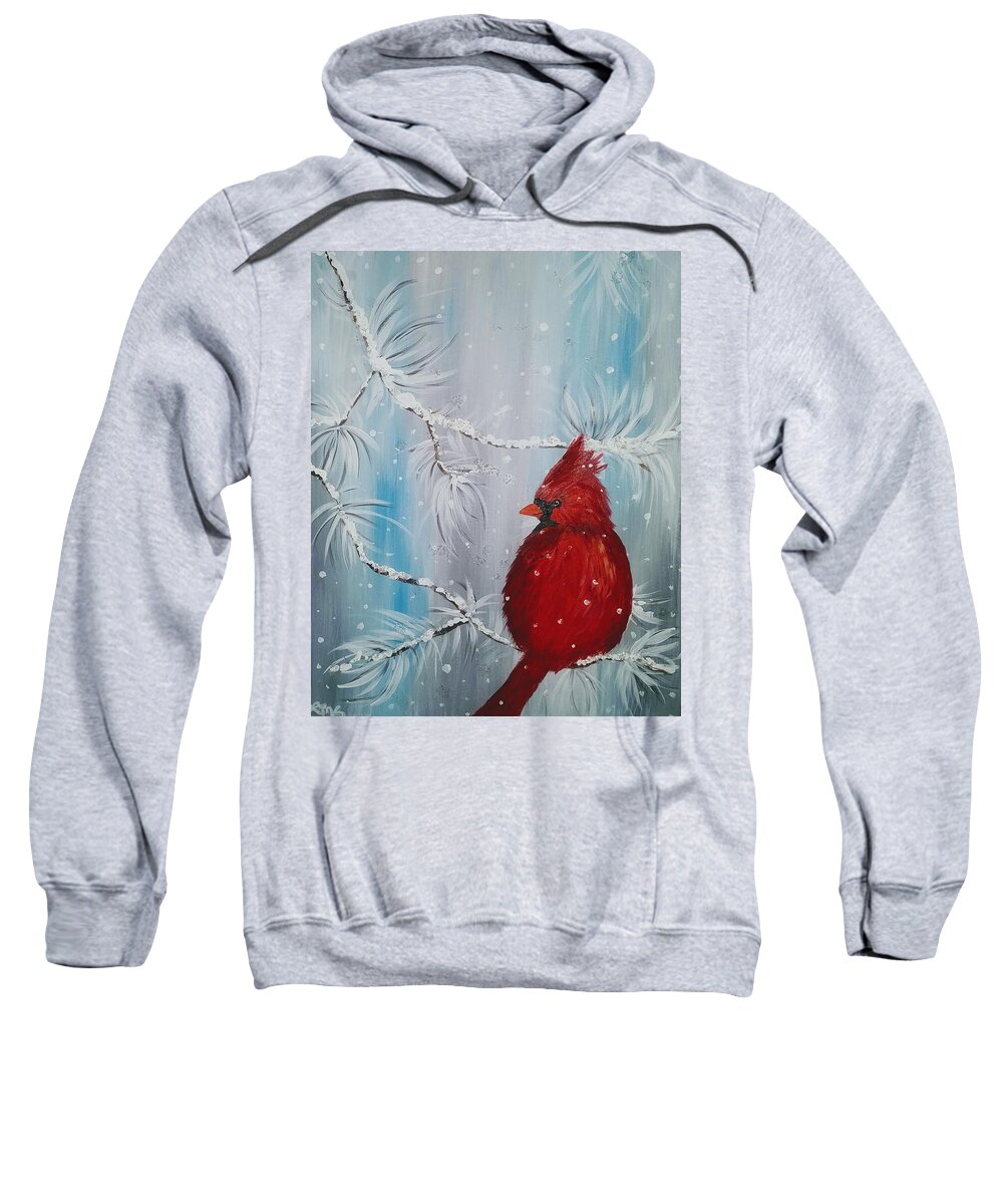 Cardinal Sweatshirt featuring the painting Cardinal in Winter by Lynne McQueen