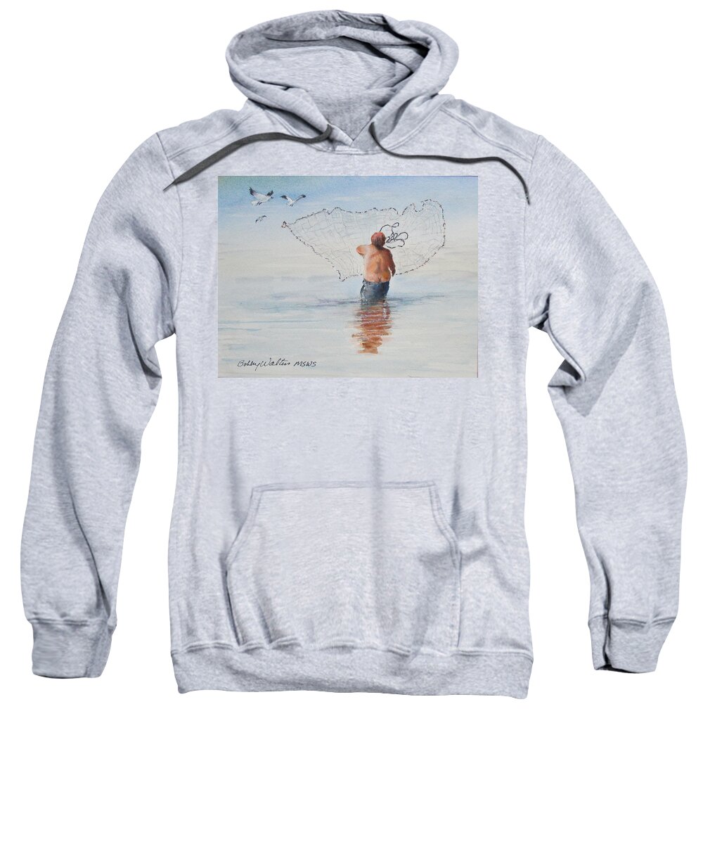  Sweatshirt featuring the painting Cast Net Fishing by Bobby Walters