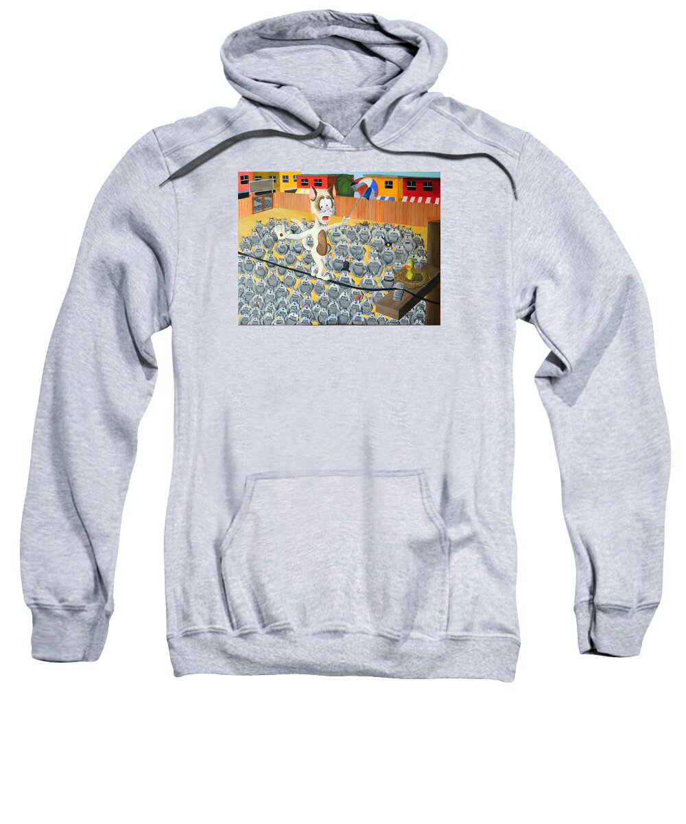 Cat On A Wire Sweatshirt featuring the painting Cat on a Wire by Winton Bochanowicz