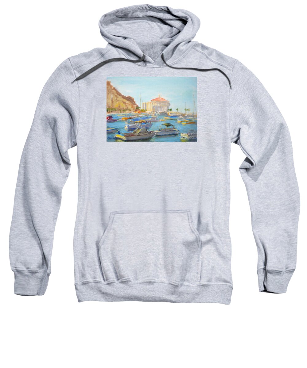 Catalina Sweatshirt featuring the painting Catalina Casino In The Light by Joan Coffey