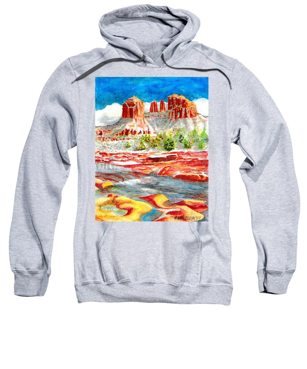 Sedona Sweatshirt featuring the painting Cathedral Rock Crossing by Eric Samuelson