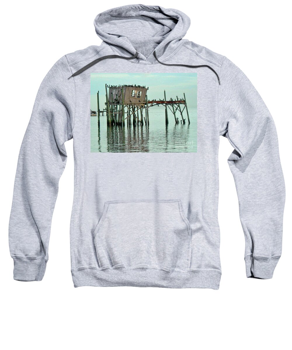 Sea Sweatshirt featuring the photograph Cedar Key Honeymoon Shack by Deborah Ferree
