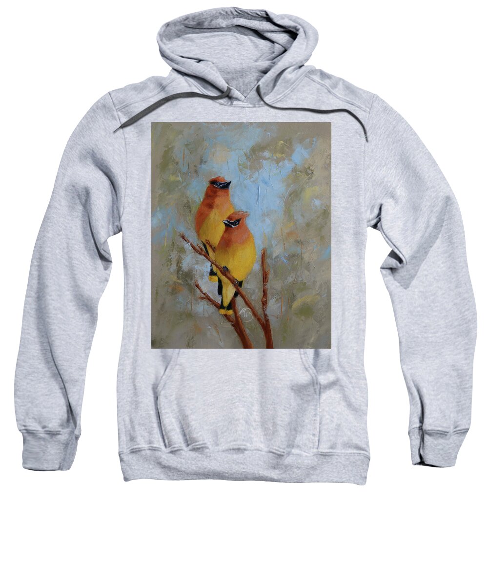 Wildlife Art Sweatshirt featuring the painting Cedar Waxwings by Monica Burnette