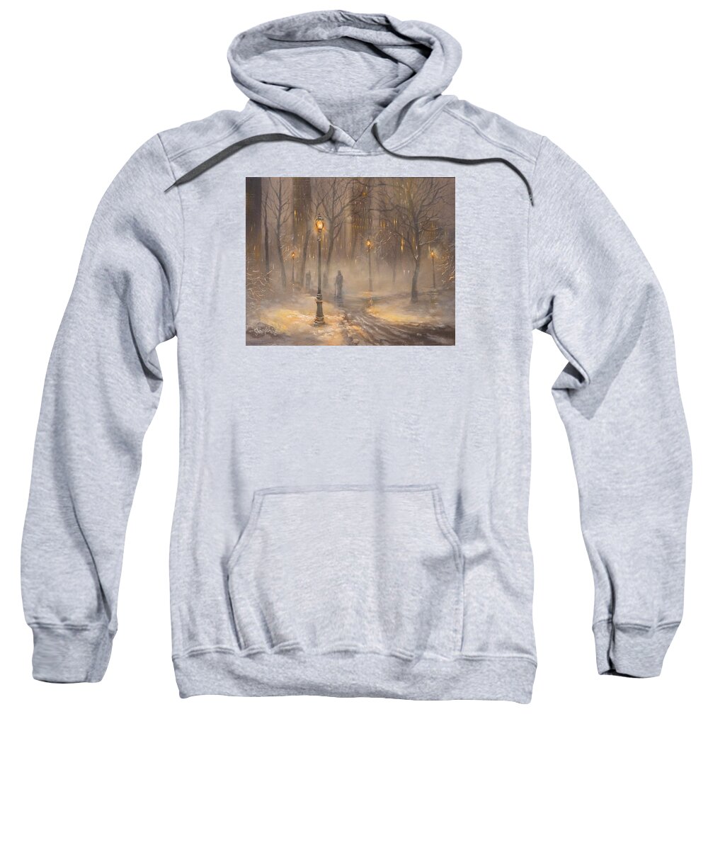 New York Sweatshirt featuring the painting Central Park After Dark by Tom Shropshire