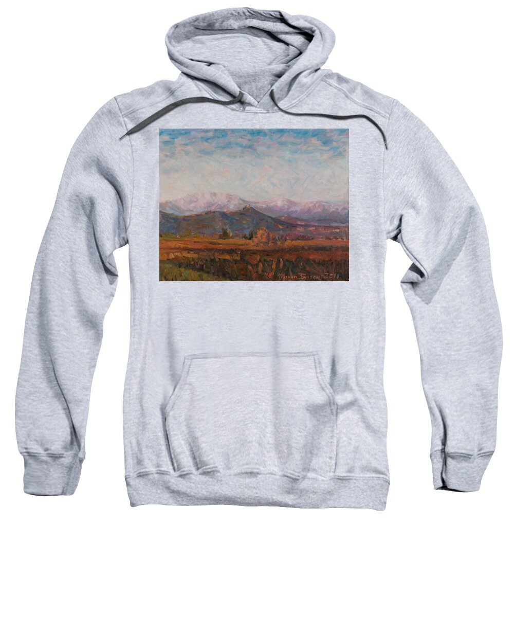 Landscape Sweatshirt featuring the painting Changing light triptych part 3 by Marco Busoni