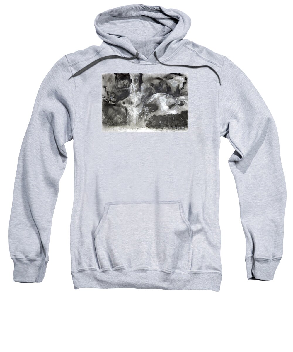  Sweatshirt featuring the painting Charcoal Waterfall by Kathleen Barnes