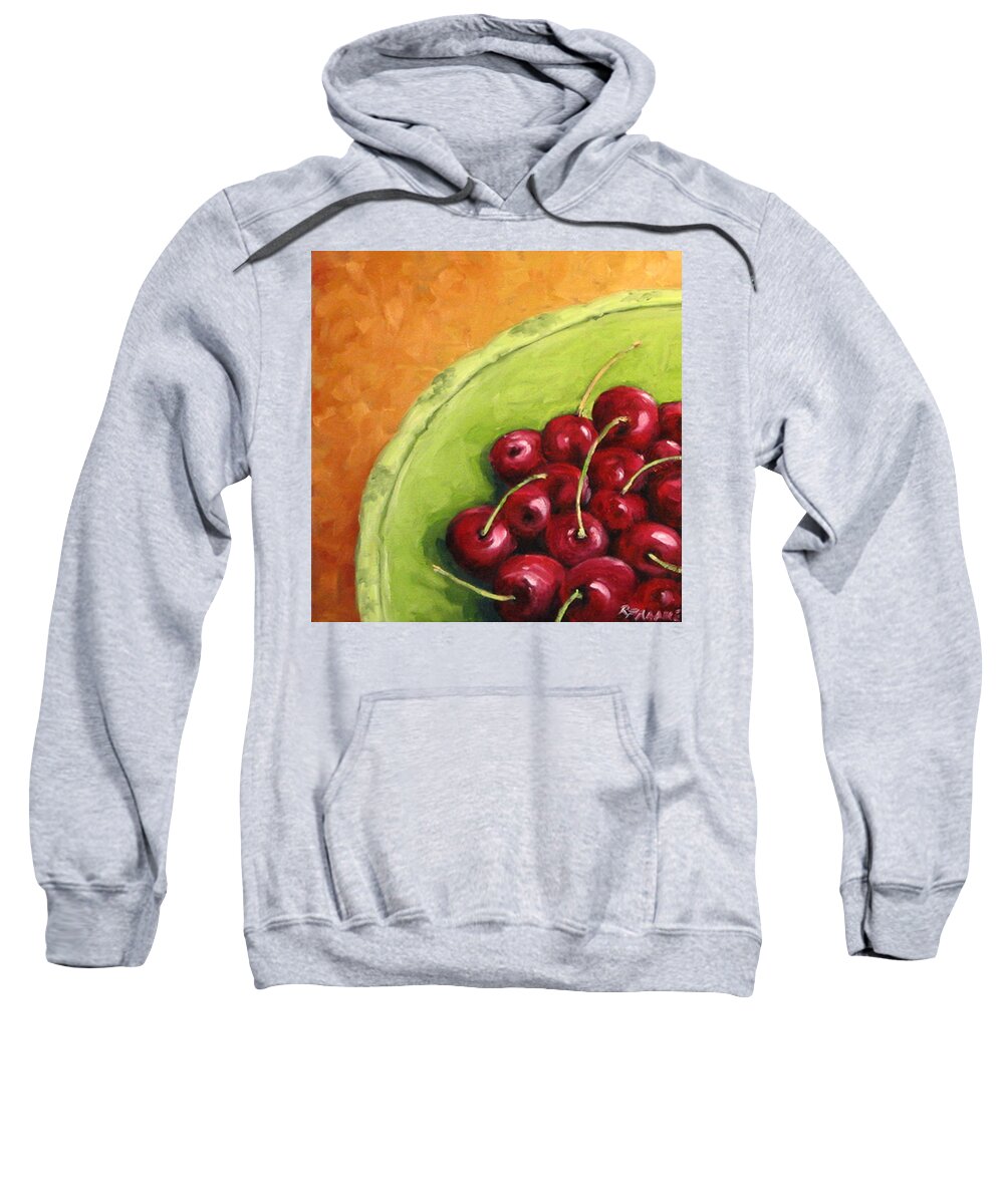  Art Sweatshirt featuring the painting Cherries Green Plate by Richard T Pranke