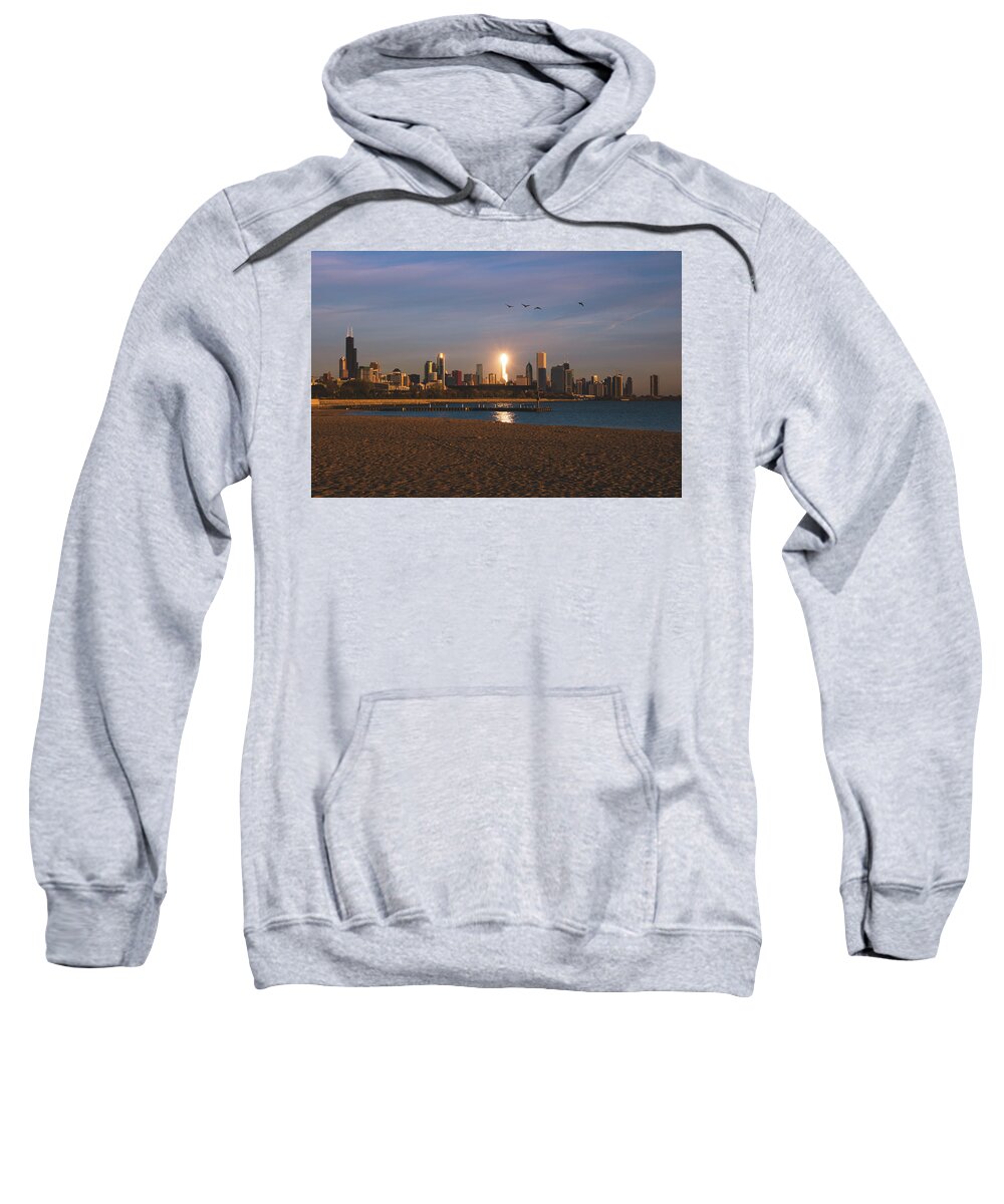 Chicago Sweatshirt featuring the photograph Chicago Skyline Morning Glow by Jay Smith