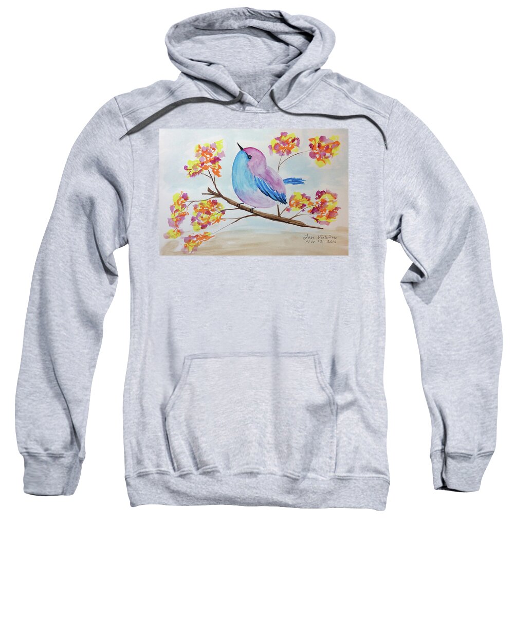 Watercolor Sweatshirt featuring the painting Chickadee on a branch with head up by Martin Valeriano