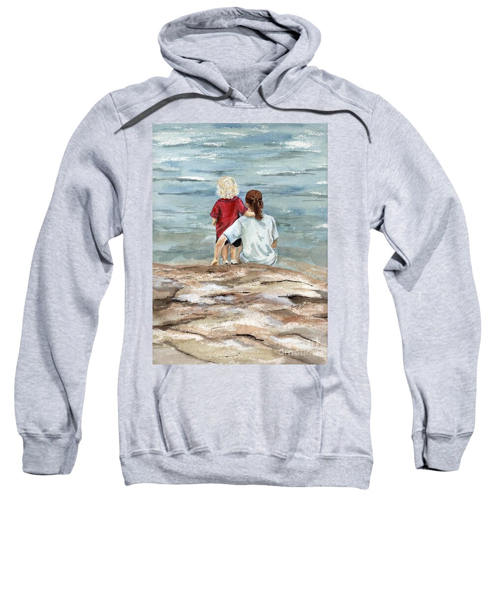 Ocean Sweatshirt featuring the painting Children By the Sea by Nancy Patterson