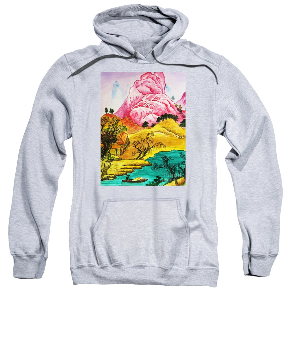 Hand Drawn Sweatshirt featuring the painting Chinese landscape by Irina Afonskaya