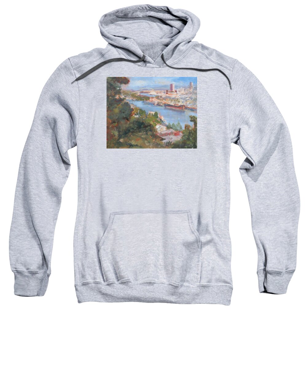 Quin Sweetman Sweatshirt featuring the painting Shining City, Impression, Late Afternoon, Painting by Quin Sweetman by Quin Sweetman