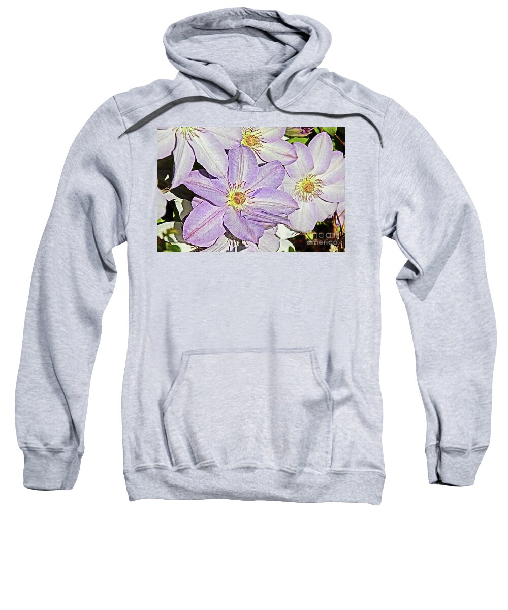 Clematis Purple Tinged In White Sweatshirt featuring the photograph Clematis Purple tinged in white by David Frederick