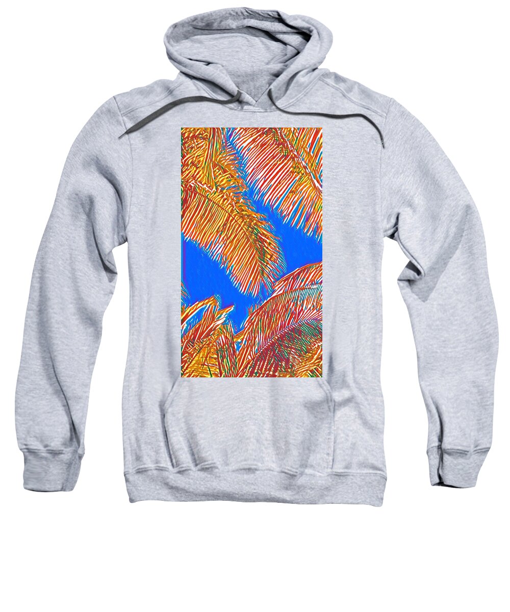 #flowersofaloha #coconutpalms #redandblue Sweatshirt featuring the photograph Coconut Palms in Red and Blue by Joalene Young