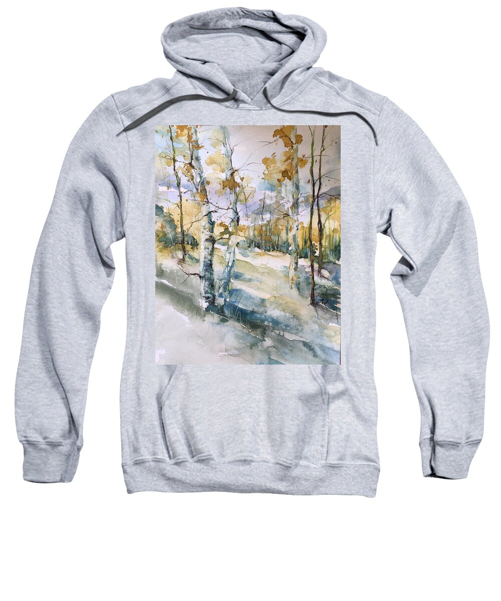 Crested Butte Sweatshirt featuring the painting Colorado Aspens and Cottonwoods by Robin Miller-Bookhout