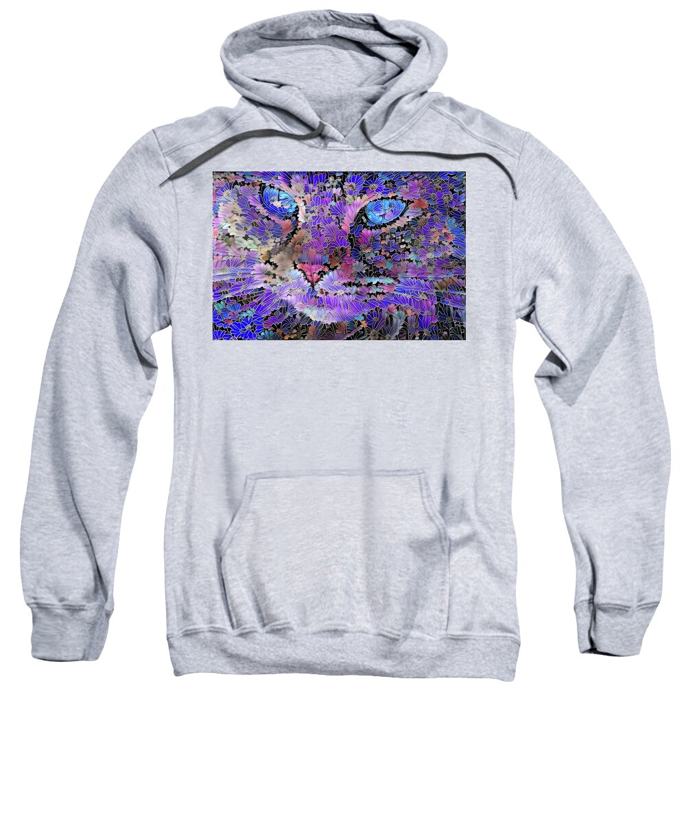 Colorful Cat Sweatshirt featuring the digital art Flower Cat 2 by Peggy Collins