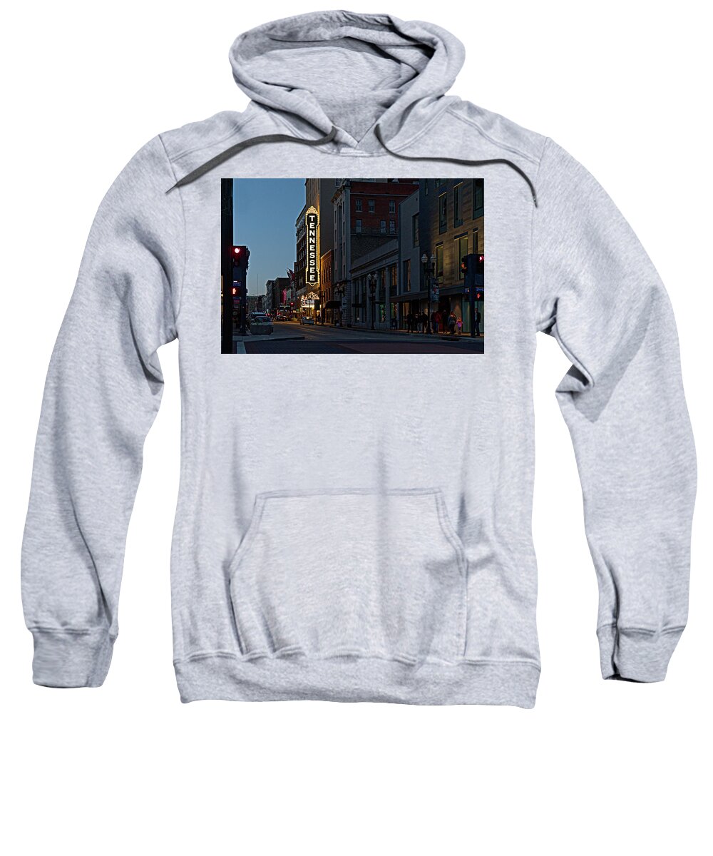 Knoxville Sweatshirt featuring the photograph Colorful Night on Gay Street by Sharon Popek
